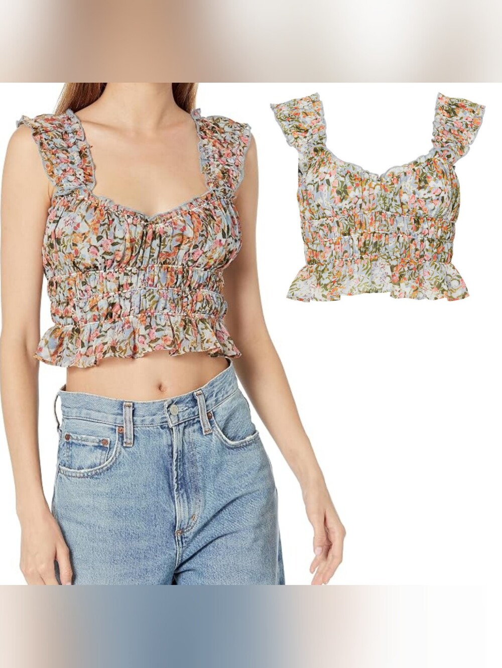 Astr the label small Rosita crop tank top multi floral chiffon stretch western